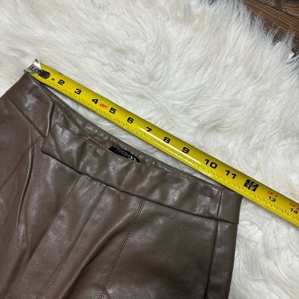 Papermoon Faux Brown Leather Pants with Split Hem size Small New With Tags
